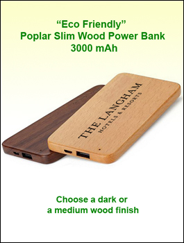 Poplar Slim Wood Rectangular Power Bank 3000 mAh